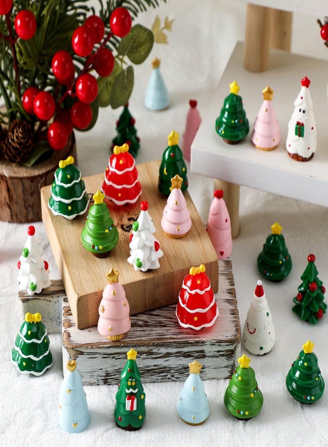 Fourluoo 48 Pcs Mini Resin Christmas Trees Figurines Miniature Christmas Figures for Crafts Small Pine Tree Ornaments Tiny Landscape Figures for Xmas DIY Craft Fairy Garden Table Vase Decor - Image 5